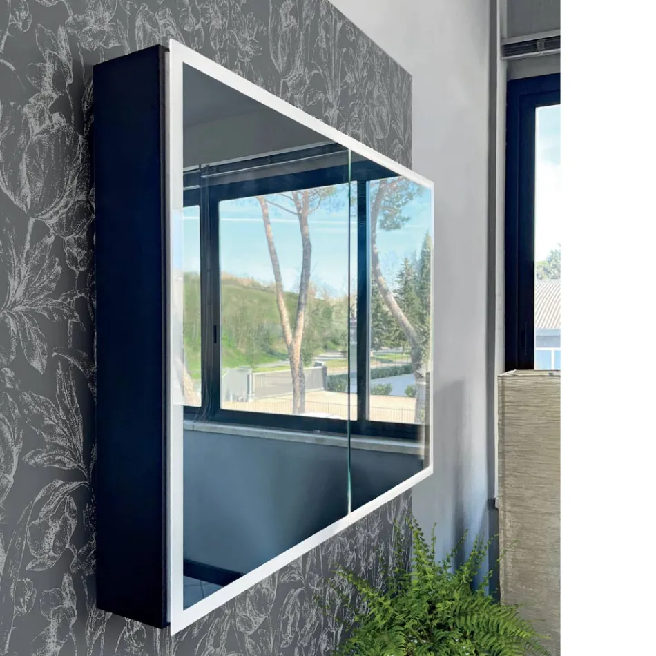 Container din lemn pentru oglinda cu oglinda dubla si lumini Made in Italy - Darwin Viadurini