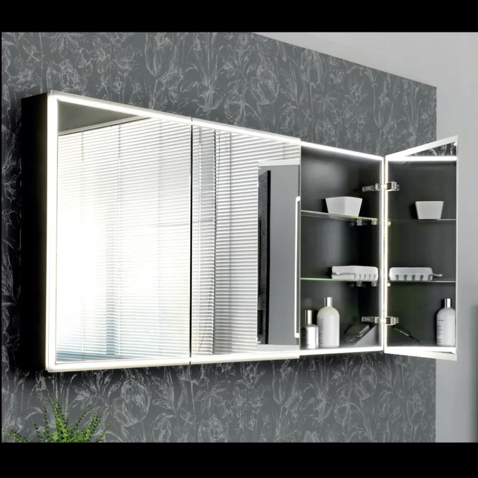 Container din lemn pentru oglinda cu oglinda dubla si lumini Made in Italy - Darwin Viadurini