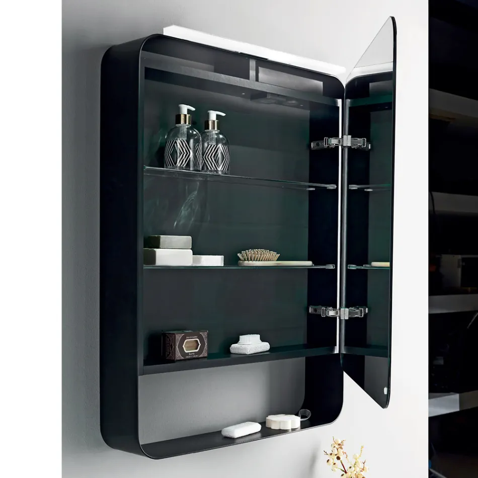 Container metalic cu oglindă cu ușă cu oglindă dublă și lumini Made in Italy - Jane Viadurini