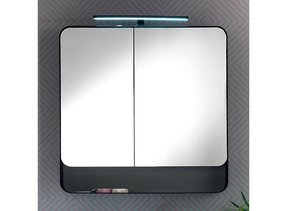 Container metalic cu oglindă cu uși duble cu oglindă și lumini Made in Italy - Galileo Viadurini