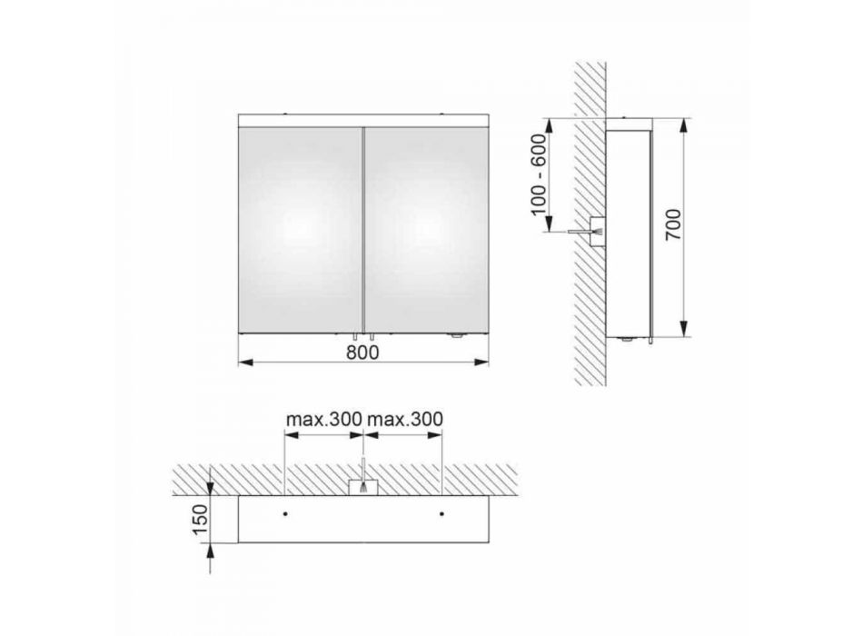 Oglindă modernă pentru containere cu 2 uși din aluminiu vopsit în argint - Alfio Viadurini