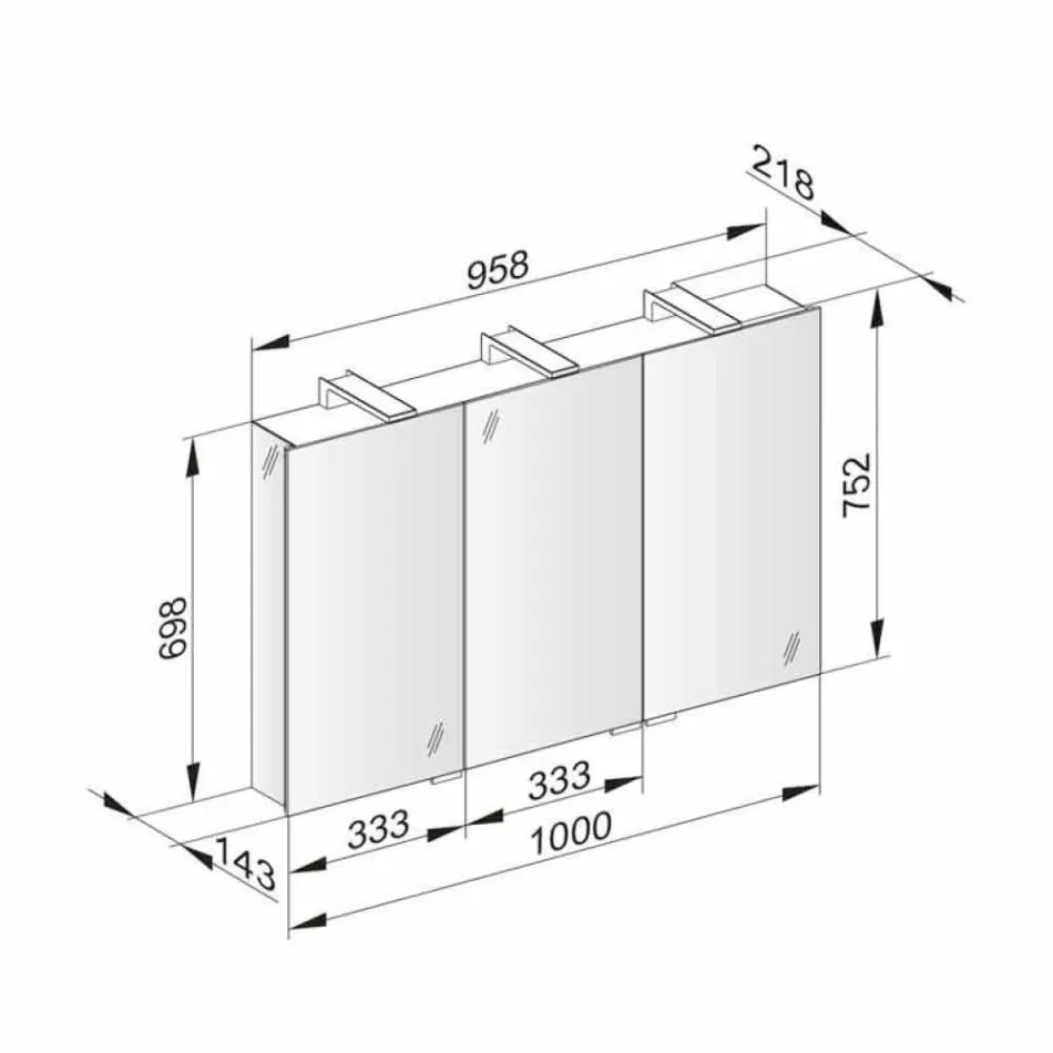 Oglindă modernă pentru containere cu 3 uși din cristal și 3 lumini LED - Maxi Viadurini