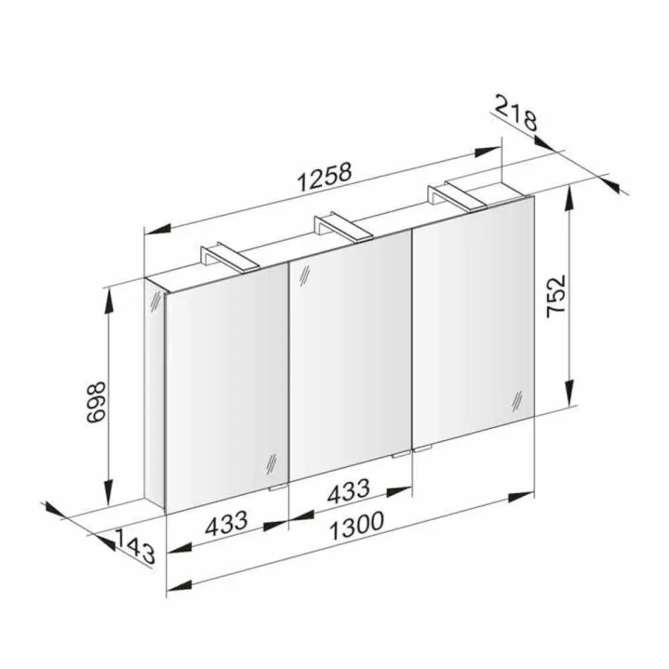 Oglindă modernă pentru containere cu 3 uși din cristal și 3 lumini LED - Maxi Viadurini
