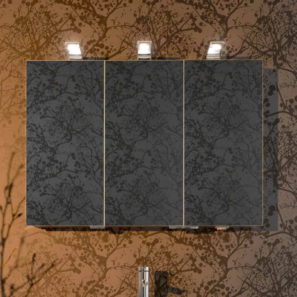 Oglindă modernă pentru containere cu 3 uși din cristal și 3 lumini LED - Maxi Viadurini