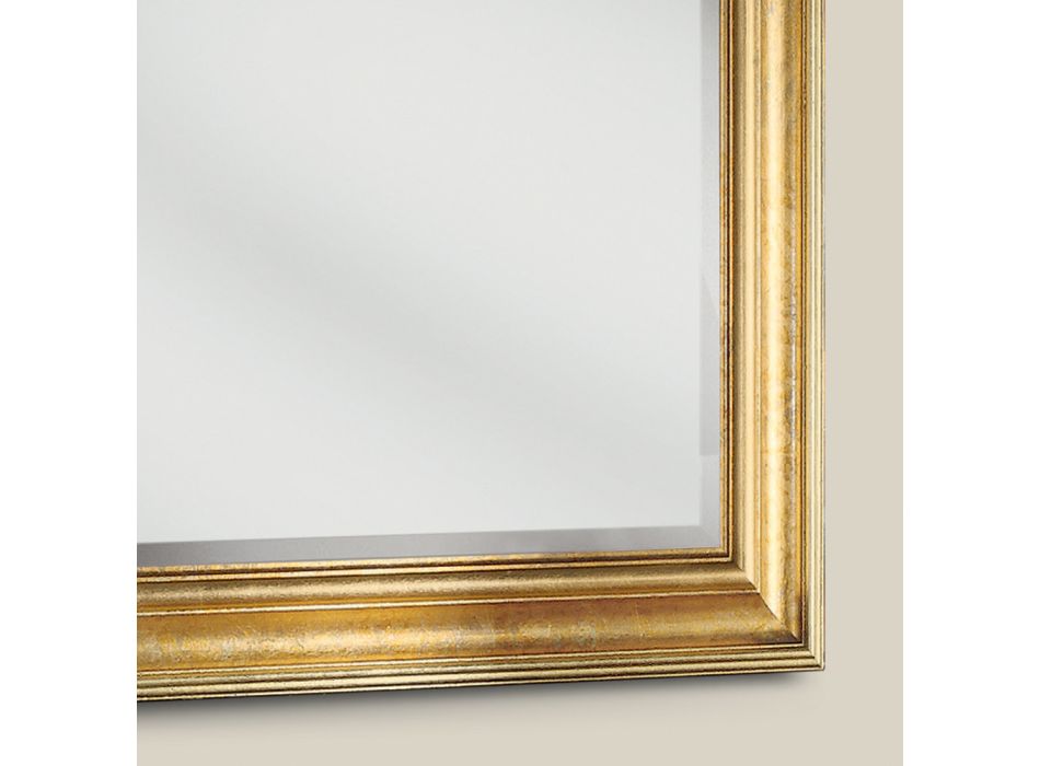 Oglindă clasică dreptunghiulară cu ramă cu frunze de aur, fabricată în Italia - Milli Viadurini
