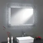 Oglinda baie modernă, cu rama de sticla decorativa si lumini LED Tara Viadurini
