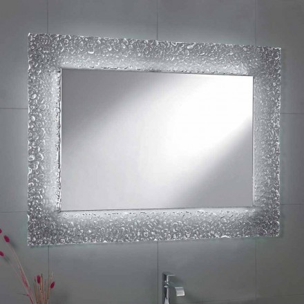 Oglinda baie modernă, cu rama de sticla decorativa si lumini LED Tara Viadurini