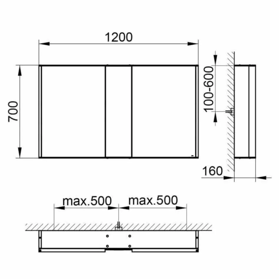 Oglindă modernă de perete cu 3 uși din aluminiu vopsit argintiu - Demon Viadurini