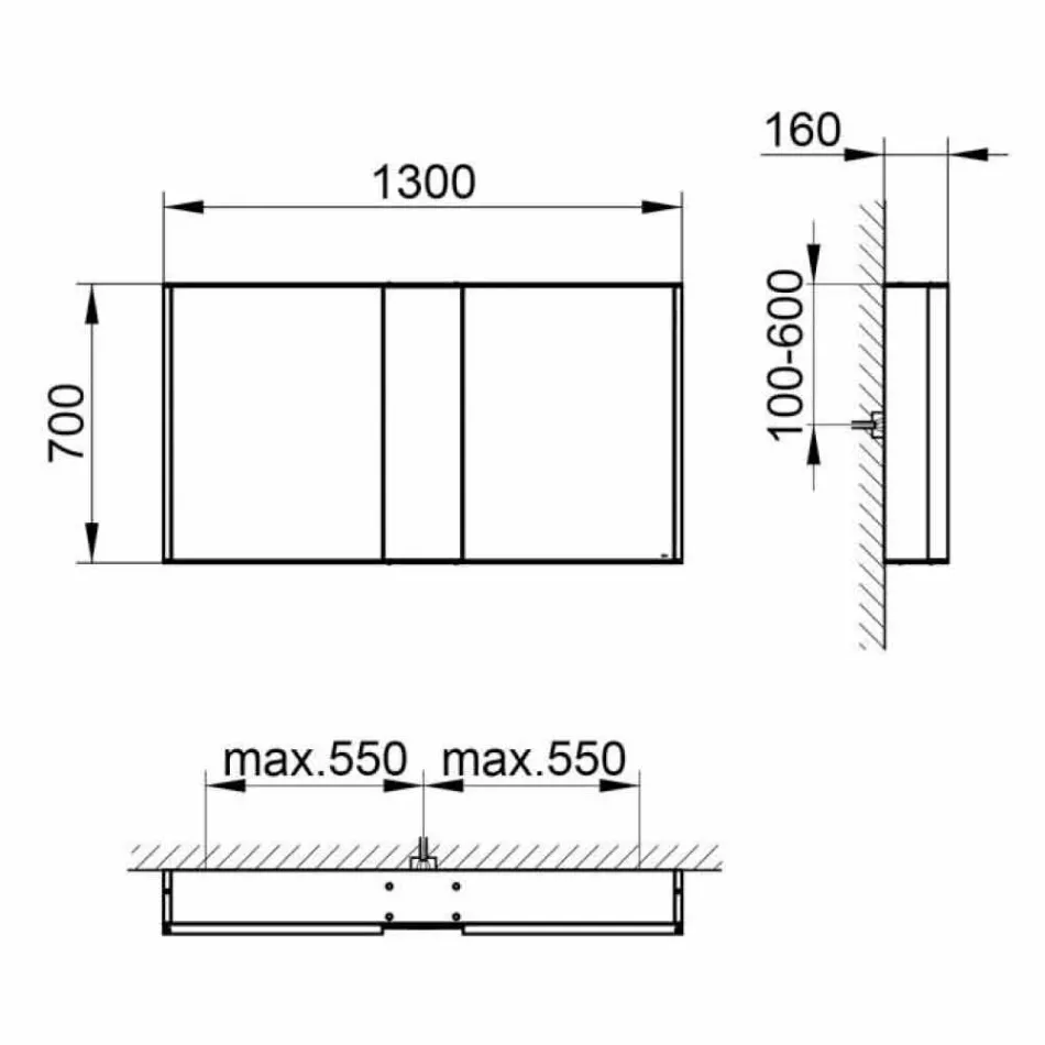 Oglindă modernă de perete cu 3 uși din aluminiu vopsit argintiu - Demon Viadurini