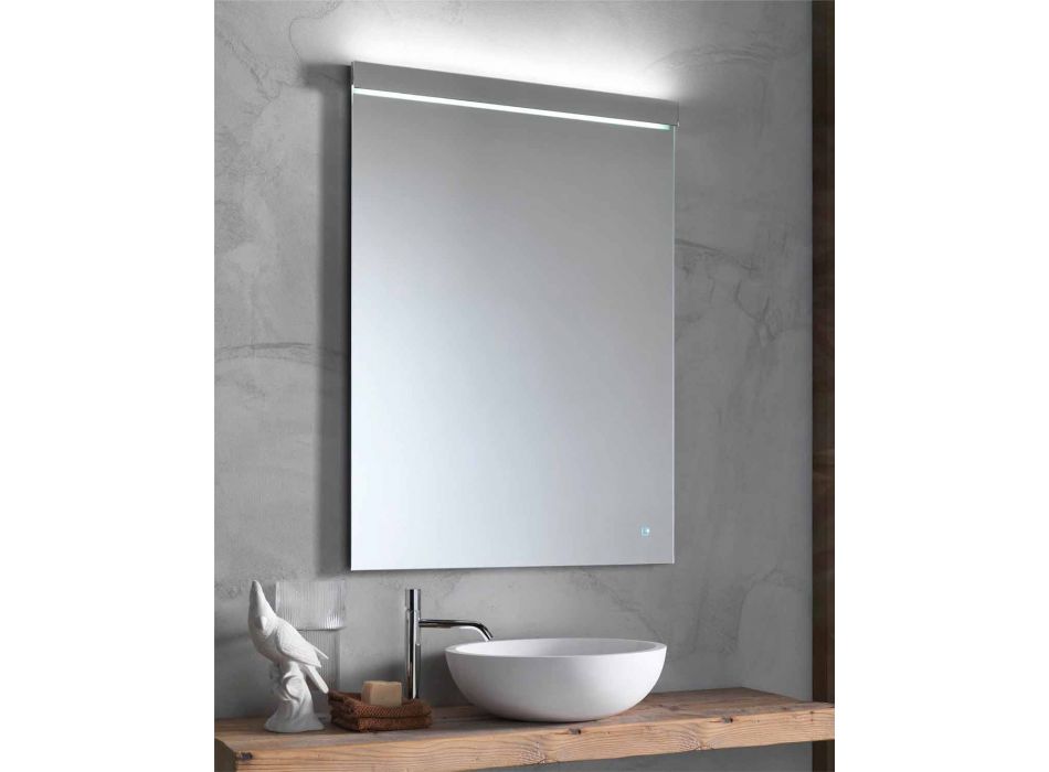 Oglindă de perete cu lumină integrată din oțel inoxidabil Made in Italy - Tuccio Viadurini