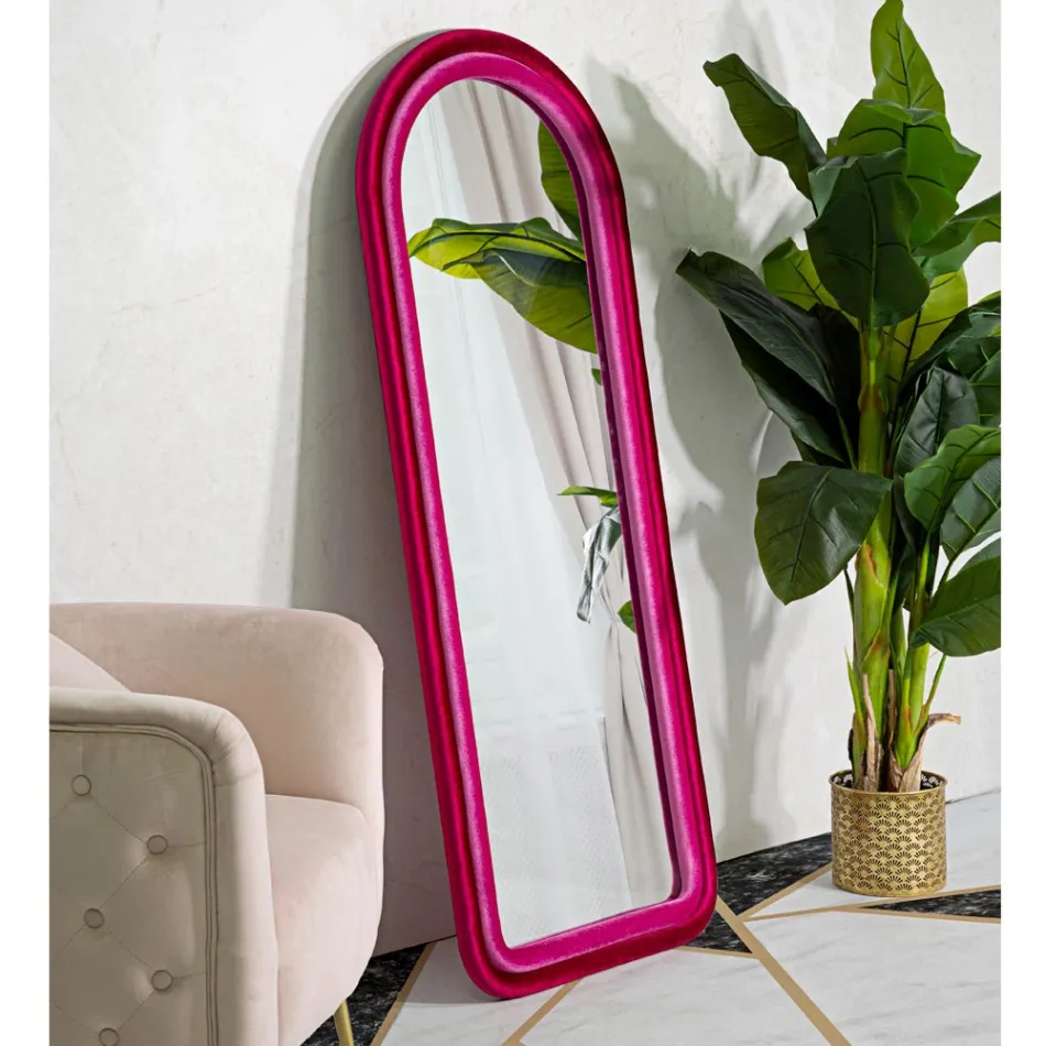 Oglindă de perete MDF acoperită cu catifea cu vârf arcuit - Jessica Viadurini