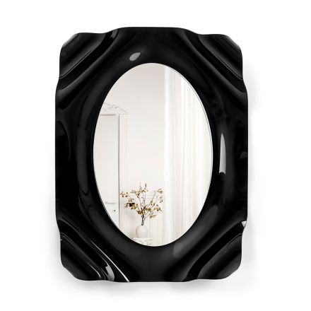 Oglindă de perete drapată din plexiglas negru Maelia, fabricată în Italia Viadurini