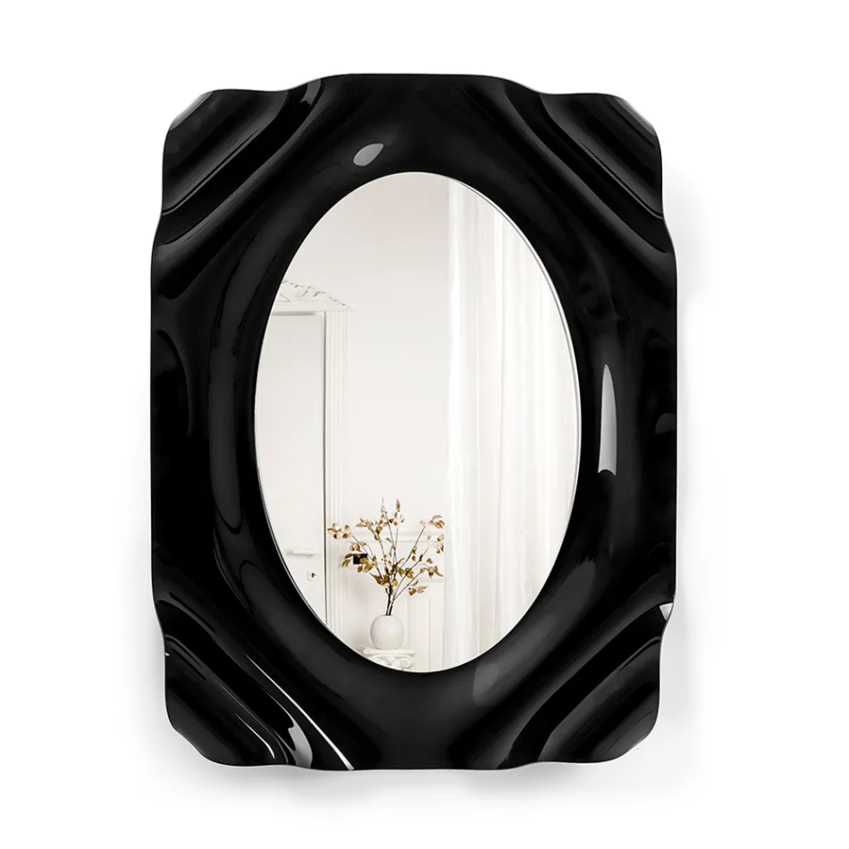 Oglindă de perete drapată din plexiglas negru Maelia, fabricată în Italia Viadurini