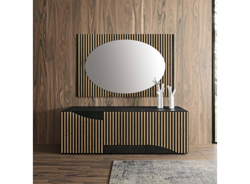 Oglinda de perete ovala cu suport vertical sipci Made in Italy - Anne Viadurini