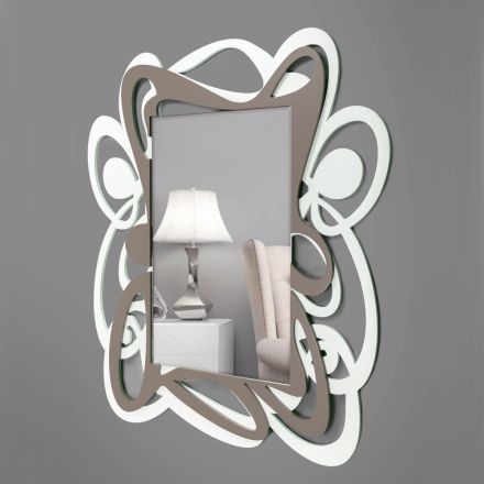 Oglindă de perete decorativă mare cu design modern în alb și cacao - Bocchio Viadurini