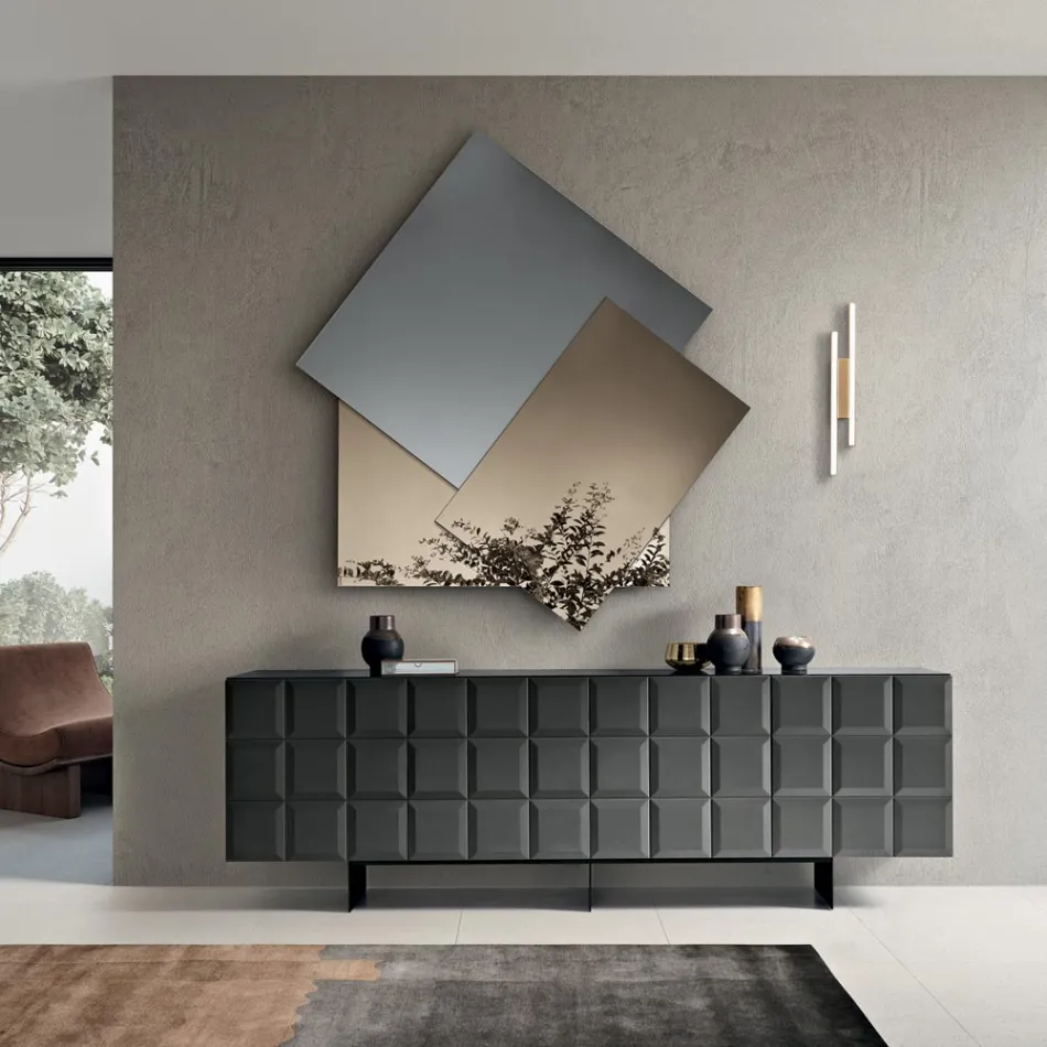 Oglindă realizată din 3 plăci suprapuse, 2 din bronz și 1 fumurie - Armida Viadurini