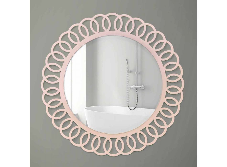 Oglindă mare de perete de design decorativ și modern din lemn roz - Coroană Viadurini