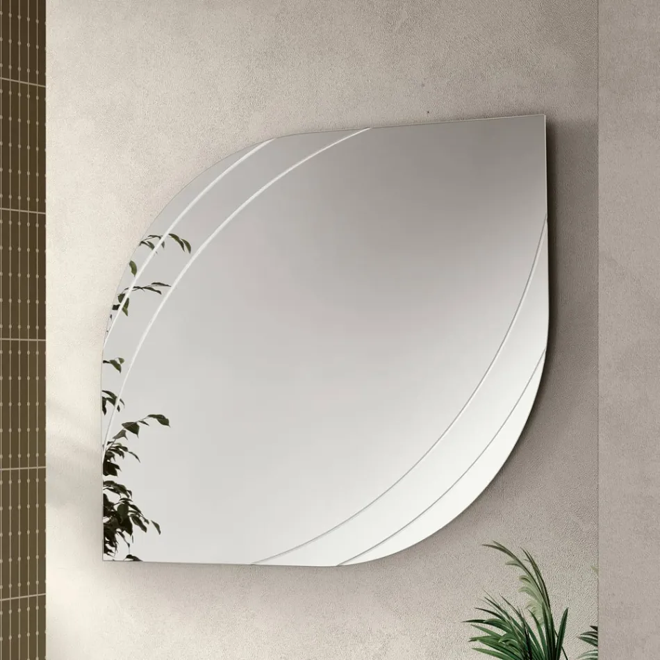 Oglindă din sticlă cu gravuri în două dimensiuni și culori fabricată în Italia - Vela Viadurini