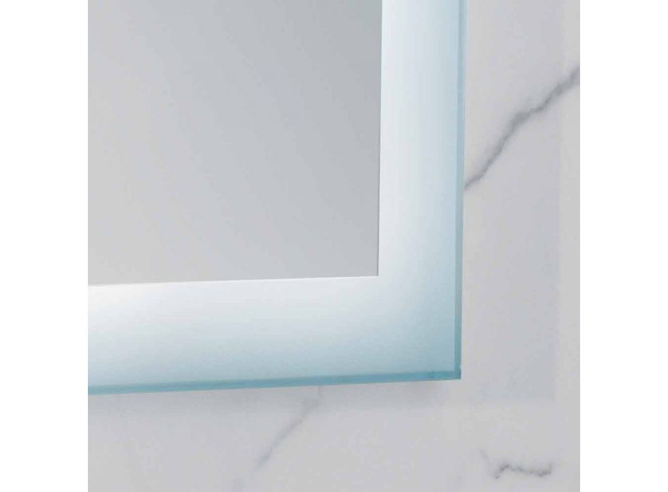 Oglindă modernă cu margini din sticlă mată, iluminat cu LED-uri, Ady Viadurini