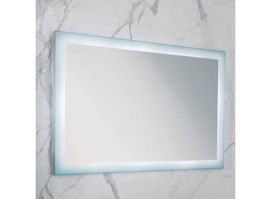 Oglindă modernă cu margini din sticlă mată, iluminat cu LED-uri, Ady Viadurini