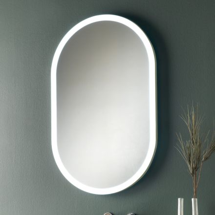 Oglinda ovala cu rama metalica si lumini Made in Italy - Mozart Viadurini