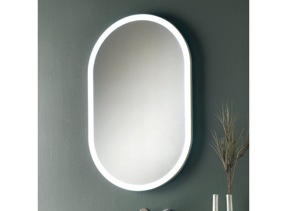 Oglinda ovala cu rama metalica si lumini Made in Italy - Mozart Viadurini