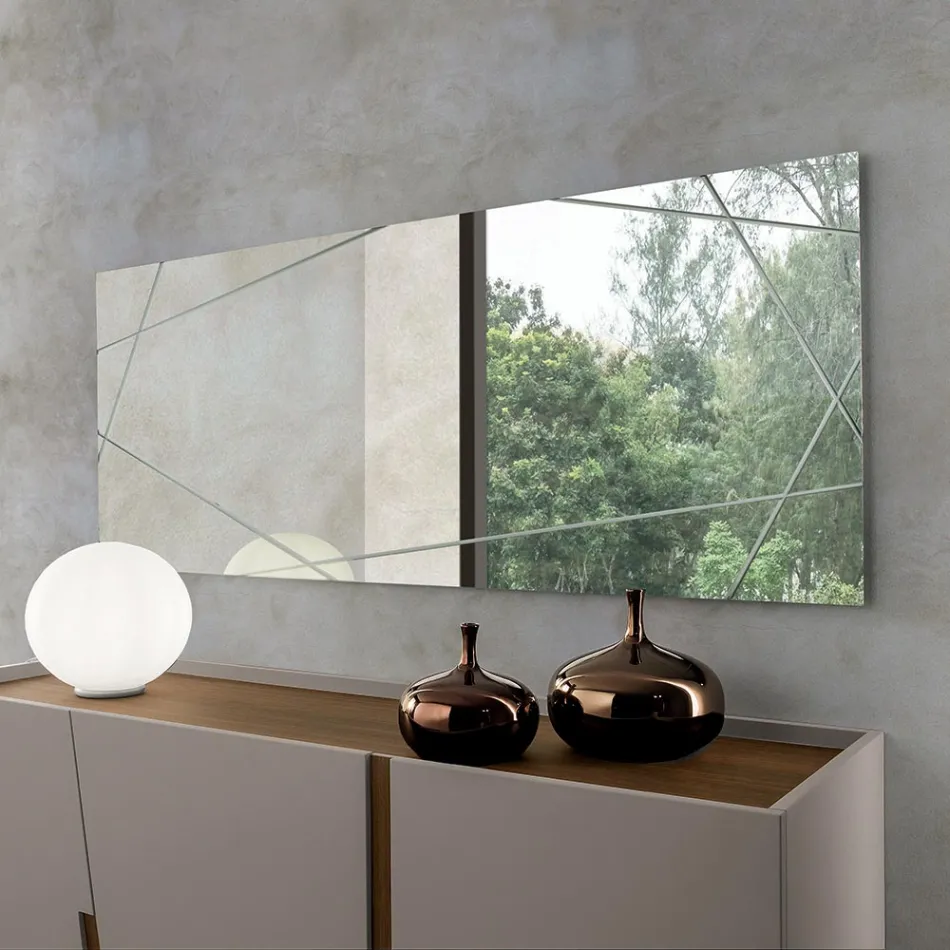 Oglindă dreptunghiulară cu gravuri laser fabricată în Italia - Alberta Viadurini