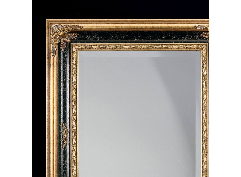Oglindă dreptunghiulară din lemn auriu și frunze negre, fabricată în Italia - Sophie Viadurini