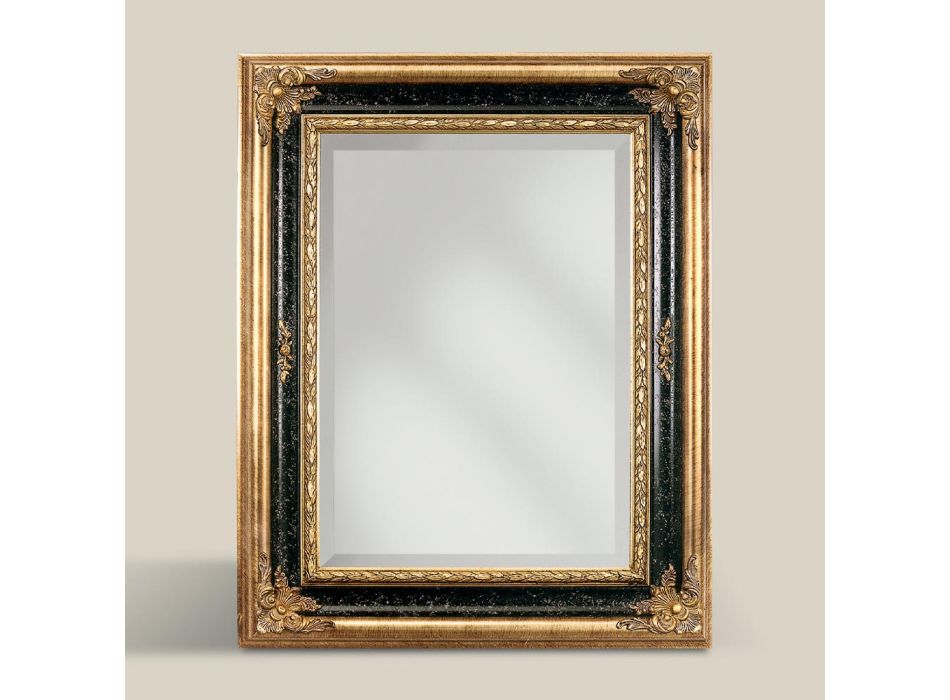 Oglindă dreptunghiulară din lemn auriu și frunze negre, fabricată în Italia - Sophie Viadurini