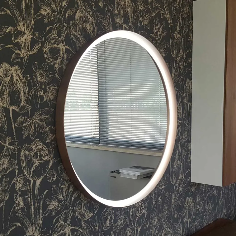 Oglindă rotundă de perete cu cadru metalic diverse culori și lumină cu led - Renga Viadurini