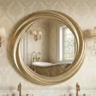 Oglinda rotunda cu rama din lemn auriu de lux Made in Italy - Adelin Viadurini