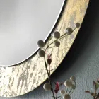 Oglindă rotundă cu cadru din sticlă decorată cu frunze Made in Italy - Alisso Viadurini