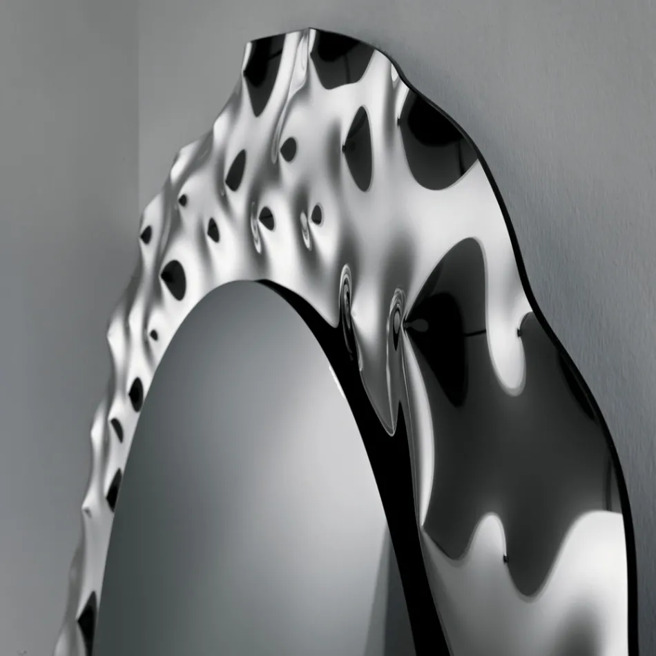 Oglindă rotundă cu ramă din sticlă ondulată, fabricată în Italia - Adelma Viadurini