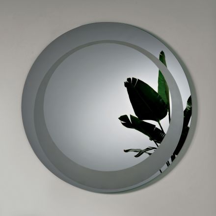 Oglindă rotundă de perete cu decor sablat, fabricată în Italia - Annamaria Viadurini