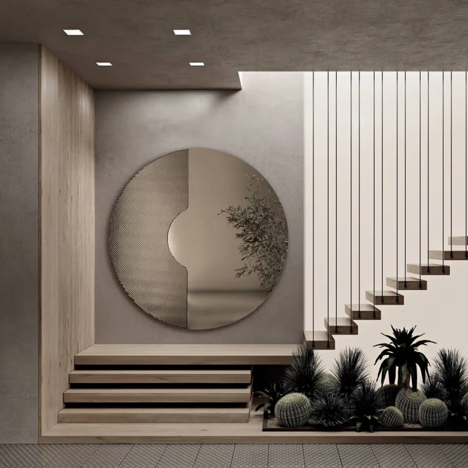 Oglindă rotundă de perete cu inserție de plasă fabricată în Italia - Annabella Viadurini