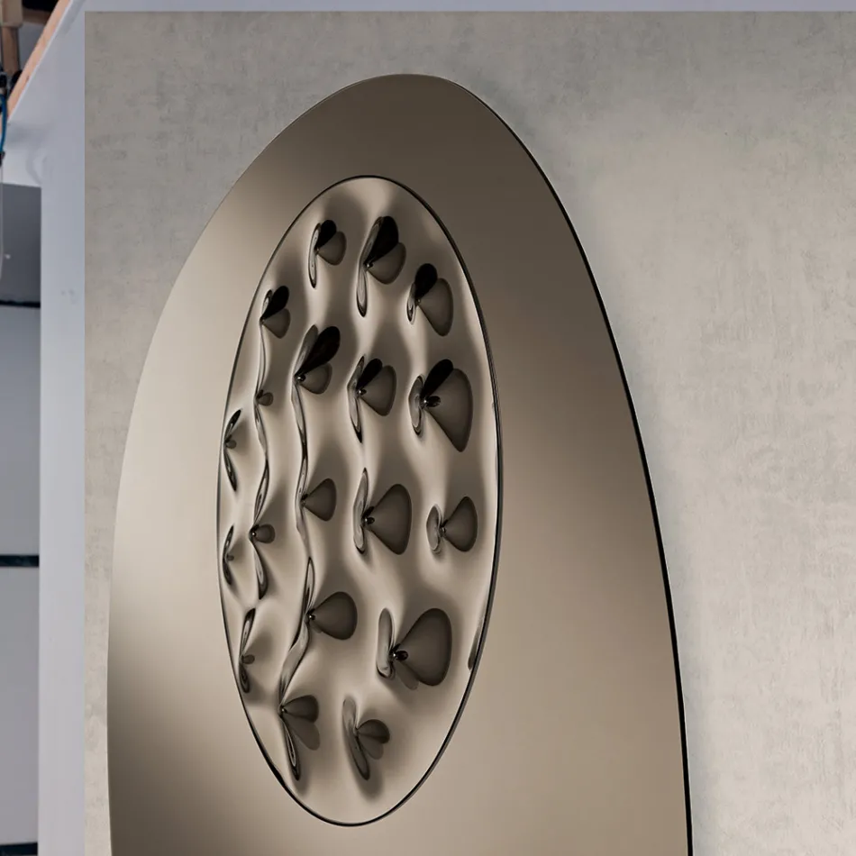 Oglindă în formă de oglindă cu inserție de sticlă ondulată, fabricată în Italia - Adalberta Viadurini