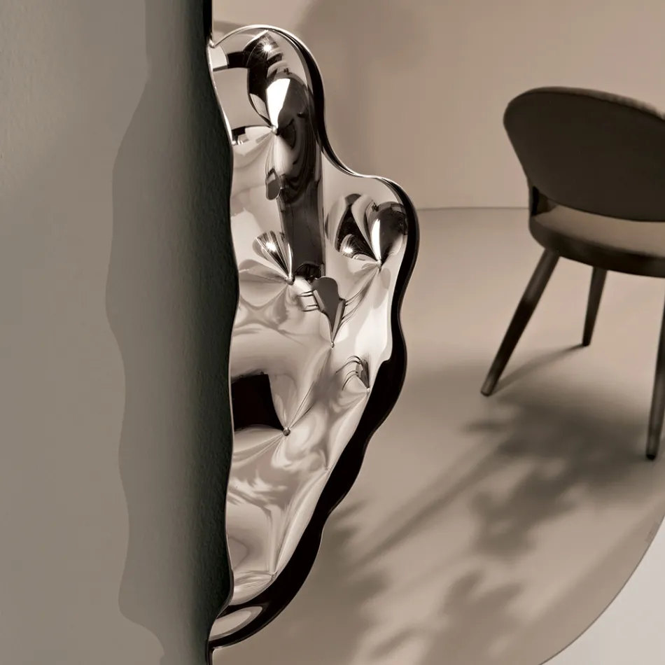 Oglindă dreptunghiulară cu inserție de sticlă ondulată, fabricată în Italia - Adelasia Viadurini