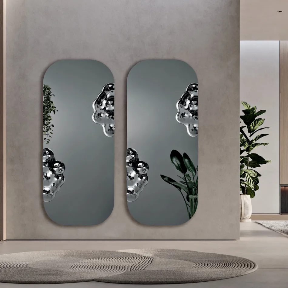 Oglindă dreptunghiulară cu inserție de sticlă ondulată, fabricată în Italia - Adelasia Viadurini