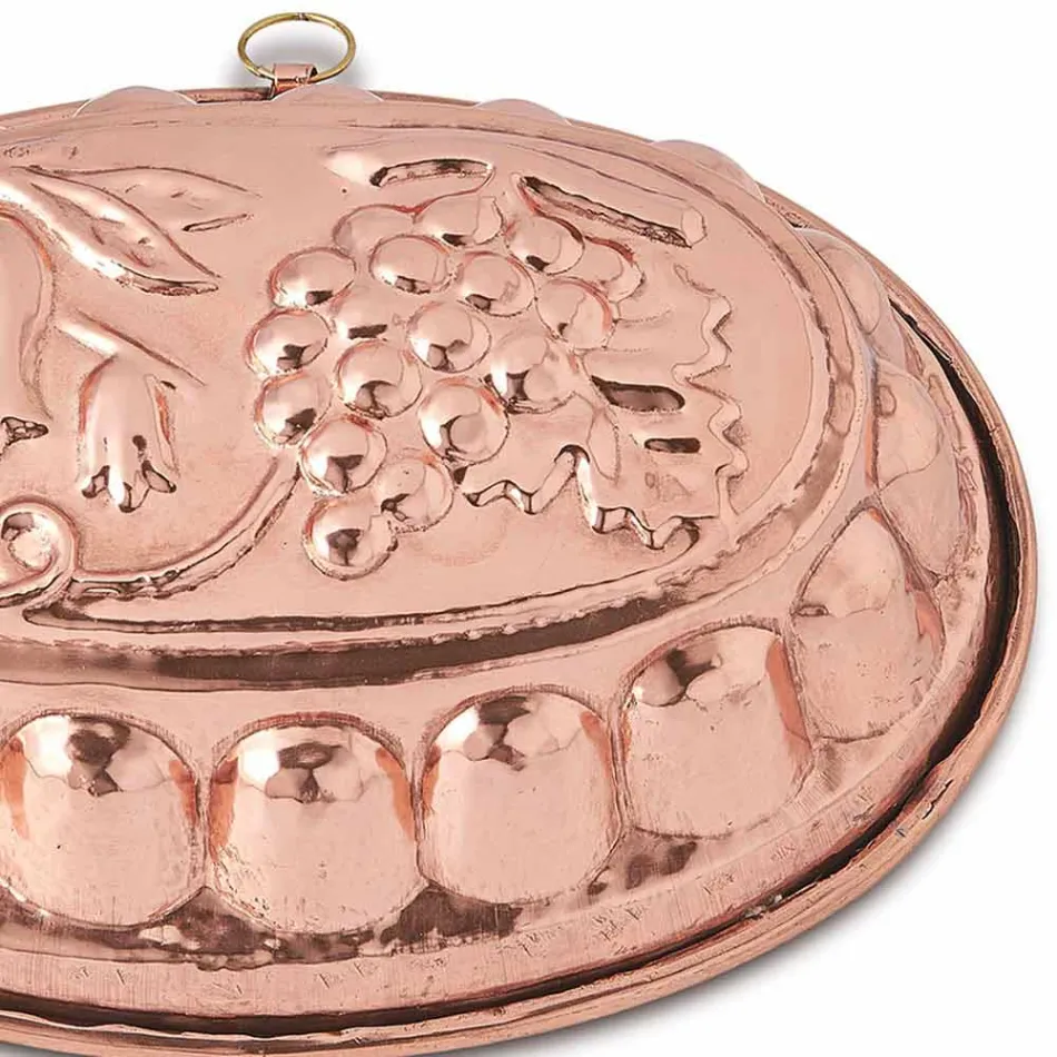 Deserturi Tigaie ovală pentru tort în cupru conservat cu mână cu decor - Gianfilippo Viadurini