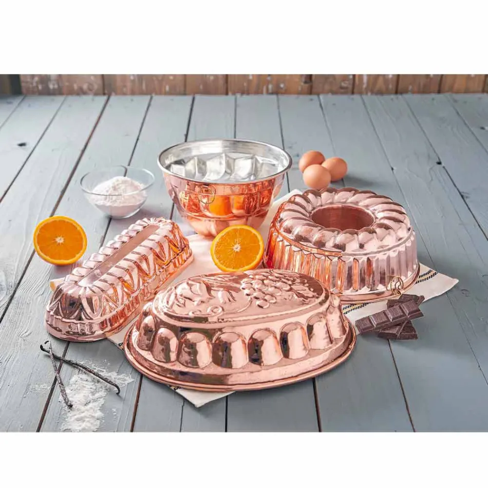 Deserturi Tigaie ovală pentru tort în cupru conservat cu mână cu decor - Gianfilippo Viadurini