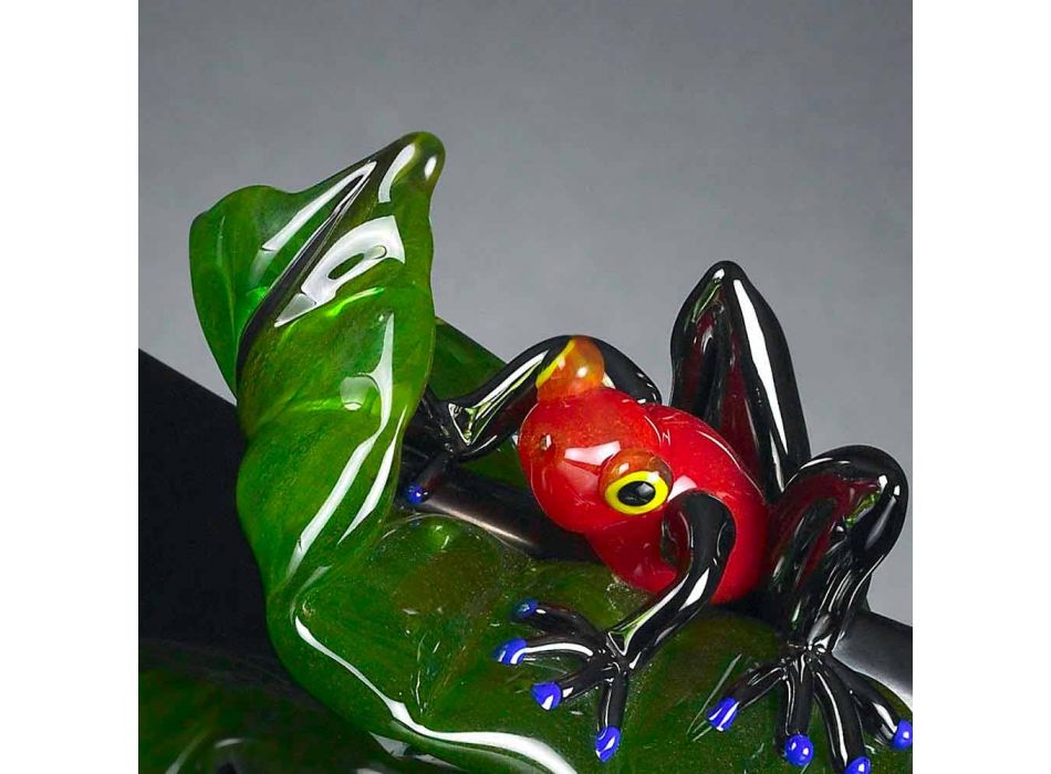 Figurina decorativă în formă de broască pe frunză de sticlă Made in Italy - Frunză Viadurini