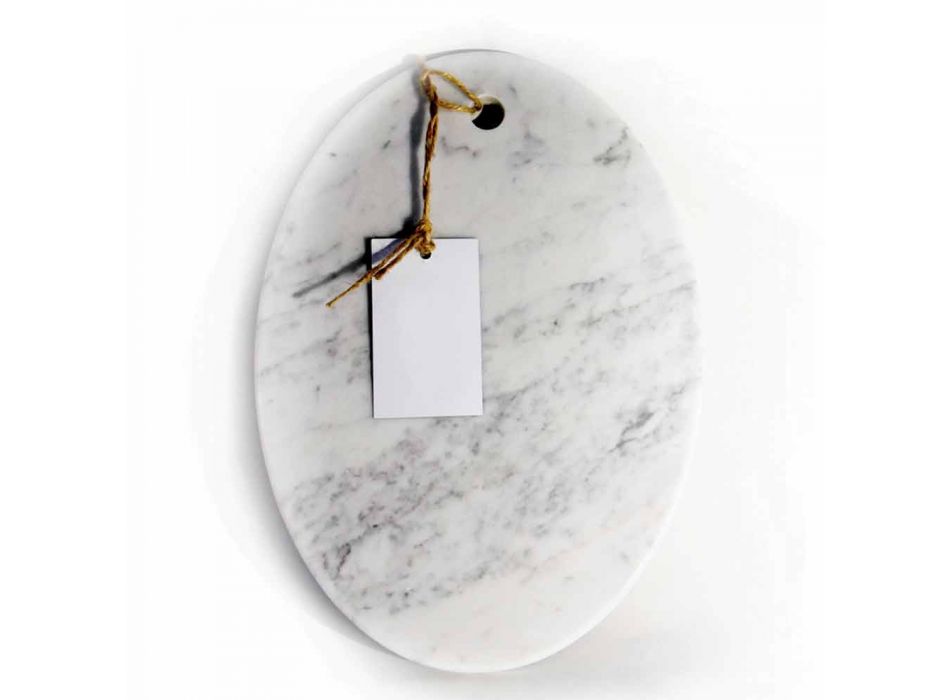 Placă de tăiere ovală modernă din marmură albă de Carrara Made in Italy - Masha Viadurini