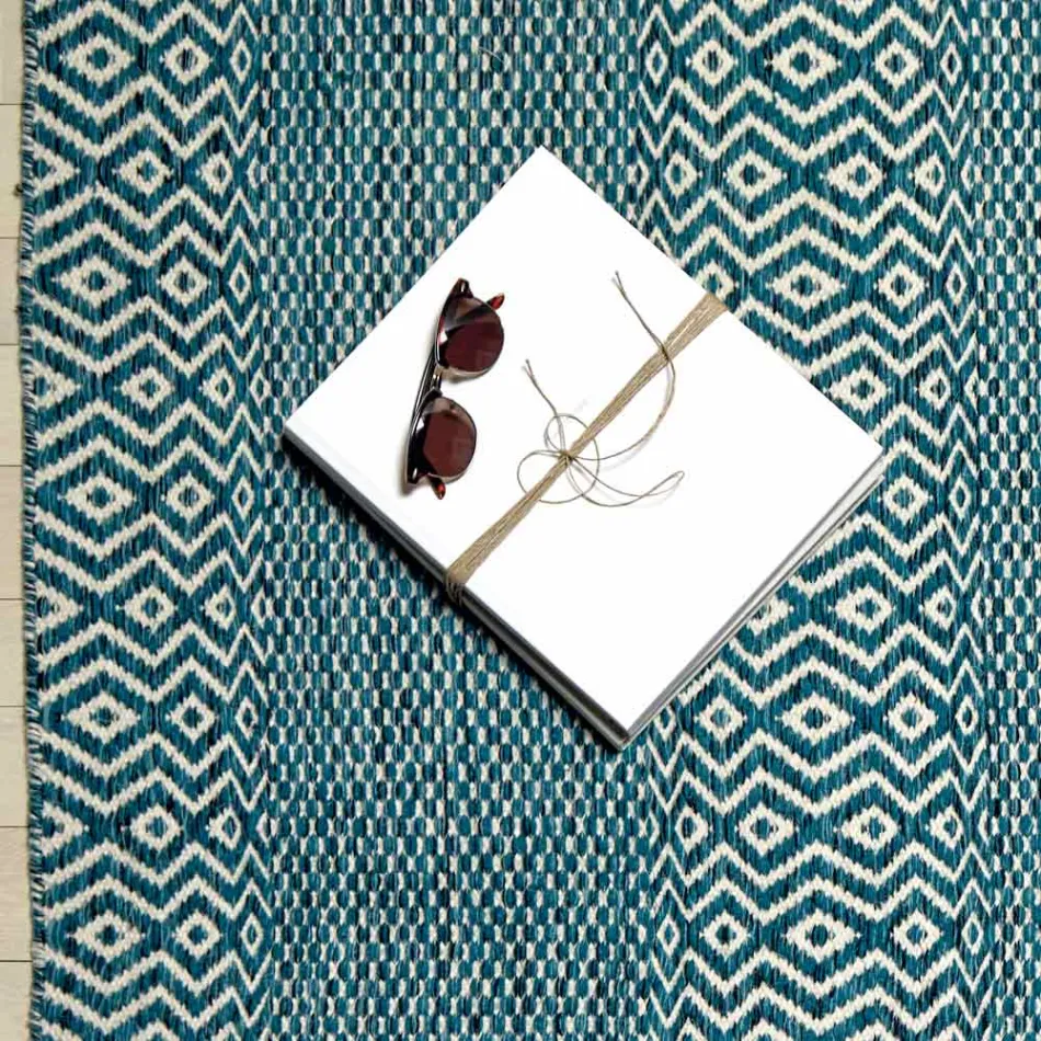 Covor de living cu design modern din lana si bumbac lucrat manual - Minera Viadurini