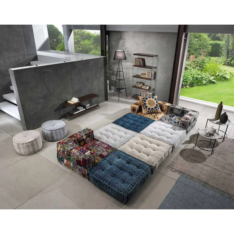 Covor dreptunghiular din material colorat cu ciucuri - Fibraù Viadurini