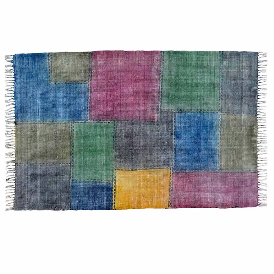 Covor dreptunghiular din material colorat cu ciucuri - Fibraù Viadurini