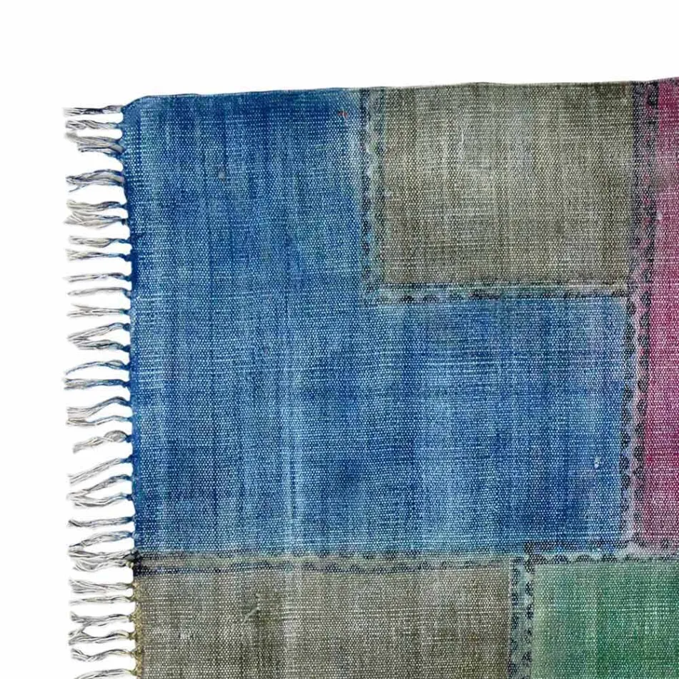 Covor dreptunghiular din material colorat cu ciucuri - Fibraù Viadurini