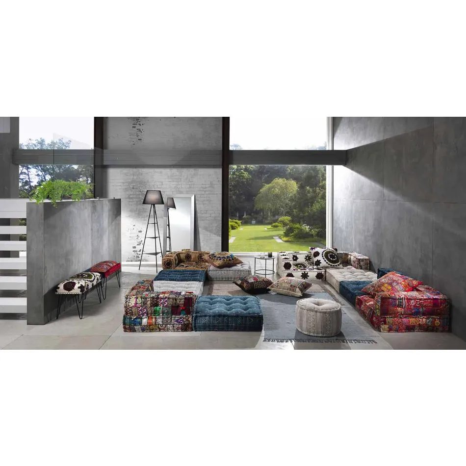 Covor dreptunghiular din material colorat cu ciucuri - Fibraù Viadurini