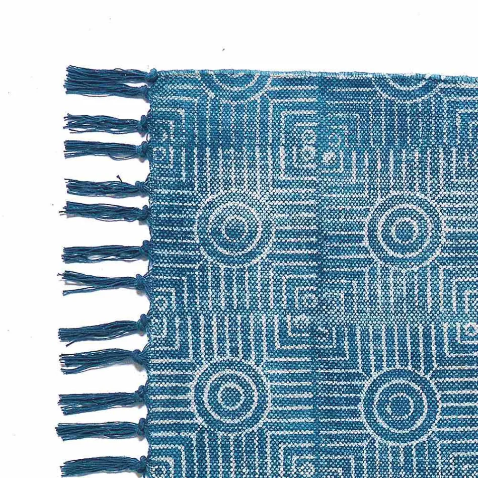 Covor dreptunghiular din material colorat cu ciucuri - Fibraù Viadurini