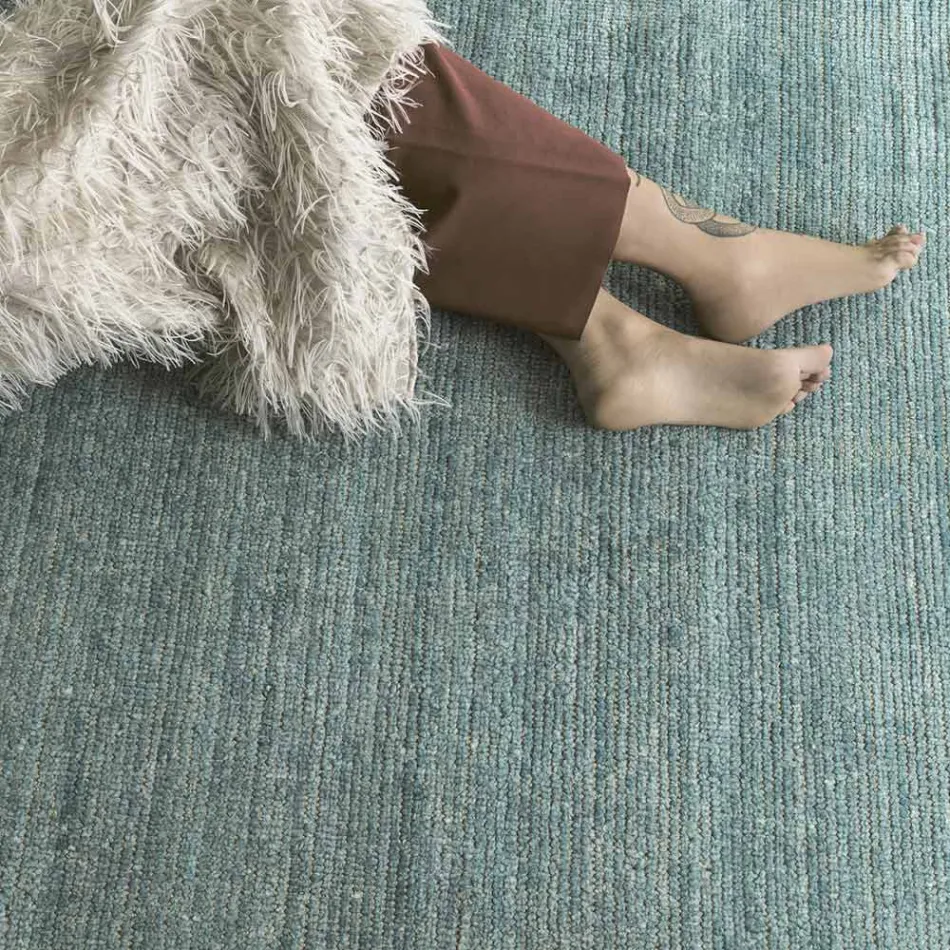 Covor lucrat manual țesut în India Lână de înaltă calitate și mătase de bambus - Anella Viadurini