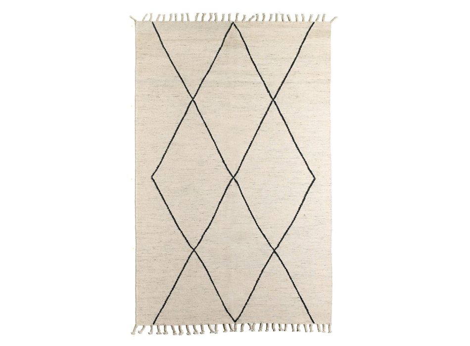 Covor de sufragerie din lana si bumbac cu design geometric modern - Metria Viadurini